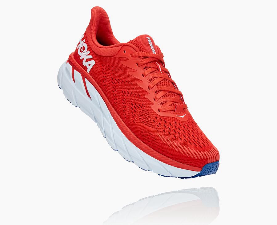 Hoka Mens Running Shoes NZ - Hoka Clifton 7 Red/White (AXJ351490)